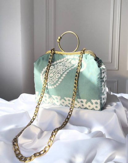 Green bag made of silk
