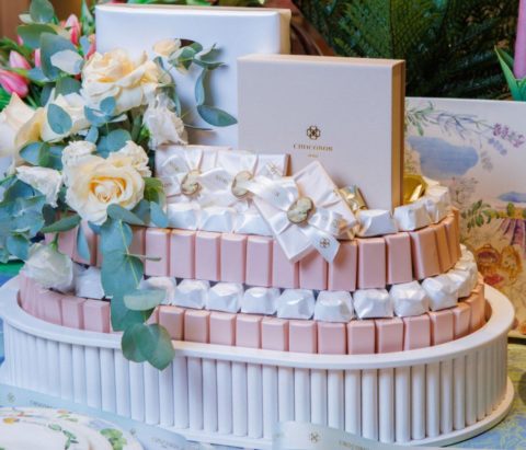 A premium chocolate bar decorated with flowers