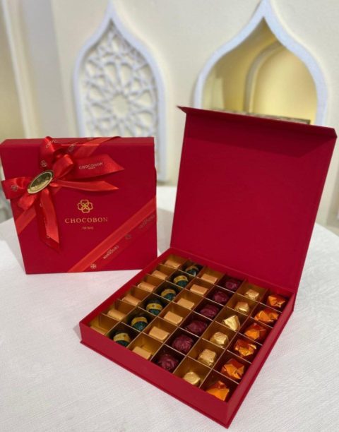 A set of chocolates in a red box