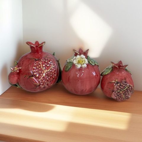 Three red pomegranate ceramic set