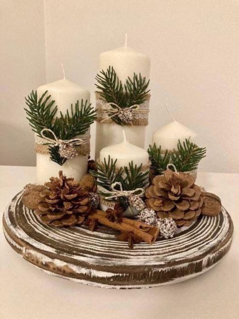 Candle with wooden decor