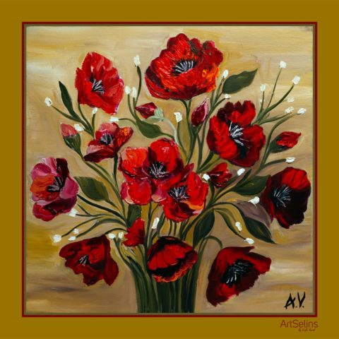 Lalə naxışlı ipək yaylıq (110x110 sm)