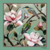 Kolibri və magnoliya naxışlı ipək yaylıq (73x73 sm)