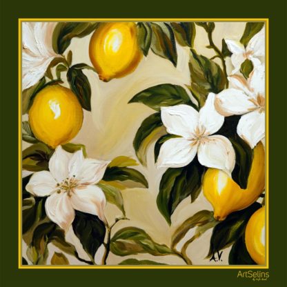 Limon və çiçək naxışlı ipək yaylıq (73x73 sm)