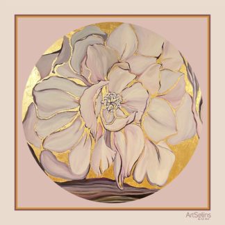 Qızılı konturlu çiçək naxışlı ipək yaylıq (110x110 sm)