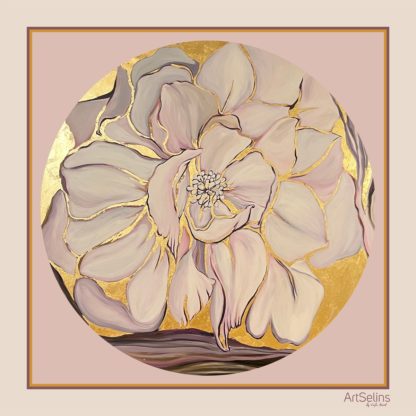 Qızılı konturlu çiçək naxışlı ipək yaylıq (110x110 sm)