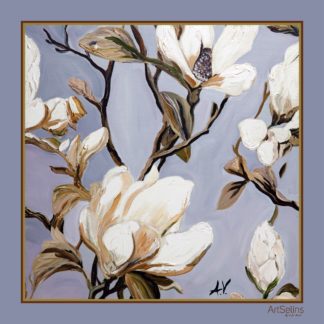 Magnoliya naxışlı ipək yaylıq (110x110 sm)