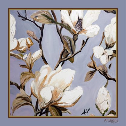 Magnoliya naxışlı ipək yaylıq (73x73 sm)