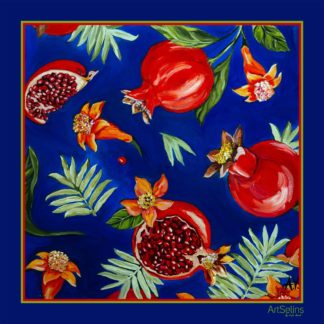 Nar və çiçək naxışlı ipək yaylıq (110x110 sm)