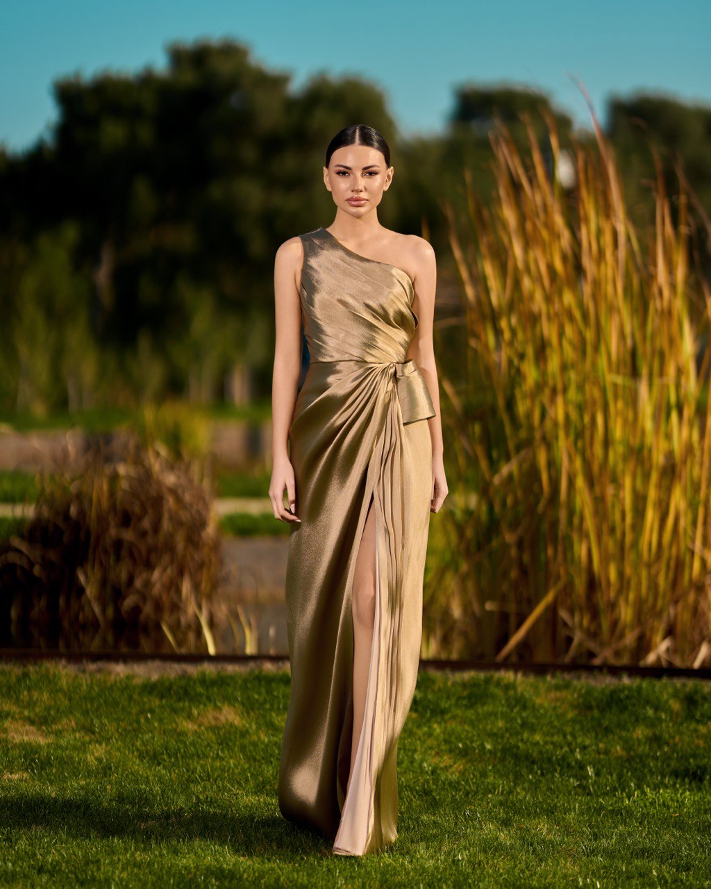Gold satin dress
