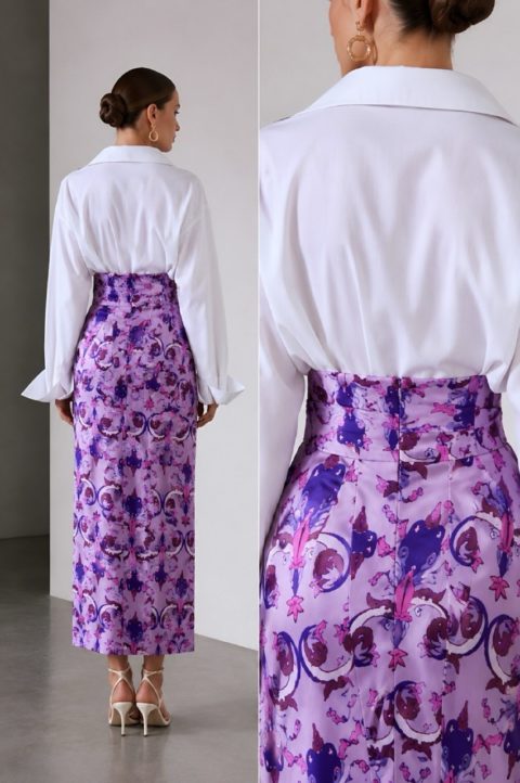 Eksklüziv printə malik midi uzunluqlu yubka