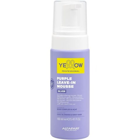 YELLOW Silver Sarı çalarlara qarşı yuyulmayan saç musu Purple Leave-In Mousse, 160 ml