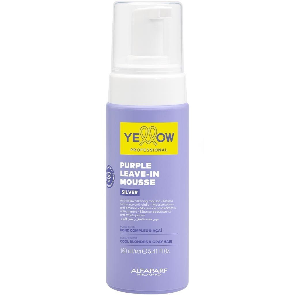 YELLOW Silver Sarı çalarlara qarşı yuyulmayan saç musu Purple Leave-In Mousse, 160 ml